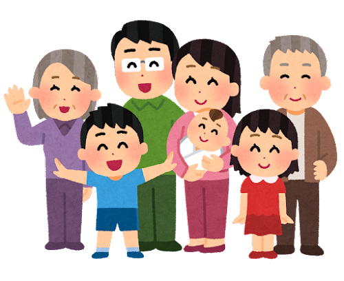 赤ちゃんを囲む健康家族のイラスト
