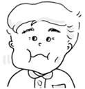 口を閉じて右のほほを膨らませているイラスト
