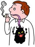 たばこを吸っている人の肺が有害物質によって真っ黒になっている様子をあらわしたイラスト