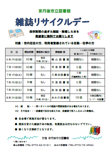 （イメージ）市立図書館　雑誌リサイクルデーのご案内