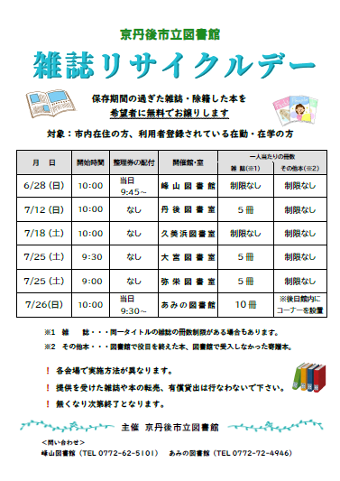 （イメージ）市立図書館　雑誌リサイクルデーのご案内